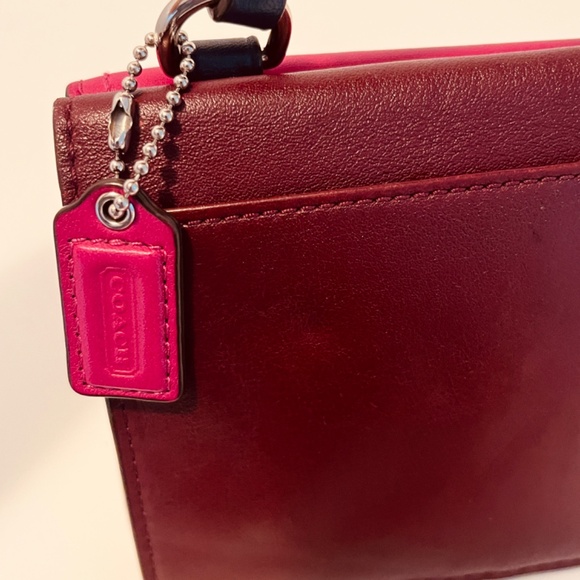 Coach Crossbody Wallet Over the Shoulder Purse Mini Bag Leather Burgundy Fuchsia - Picture 14 of 16